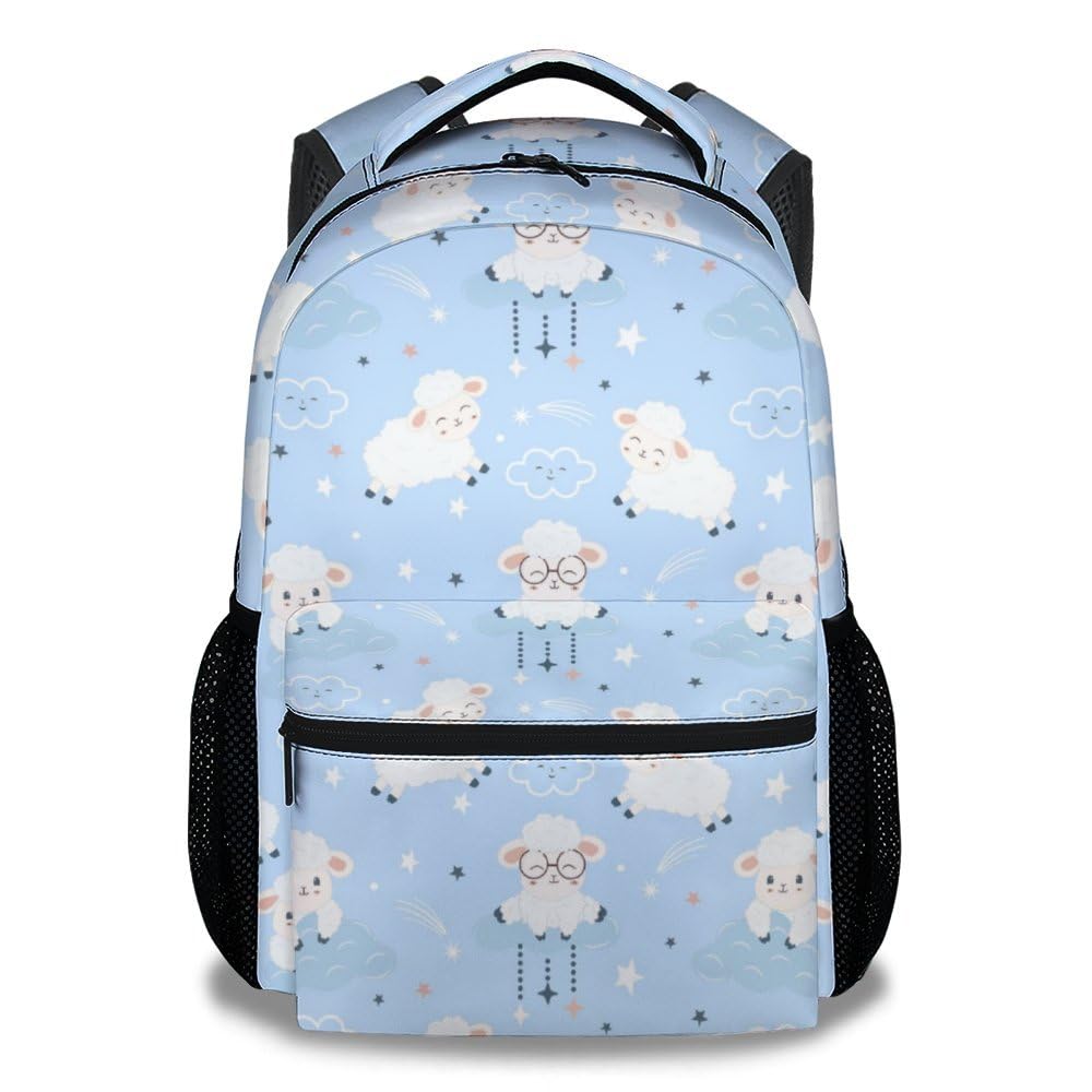 PoshWrap Sheep School Backpack for Girls, Boys - 16 Inches Blue Backpacks for Teens - Carry Cute Bookbag for Middle School
