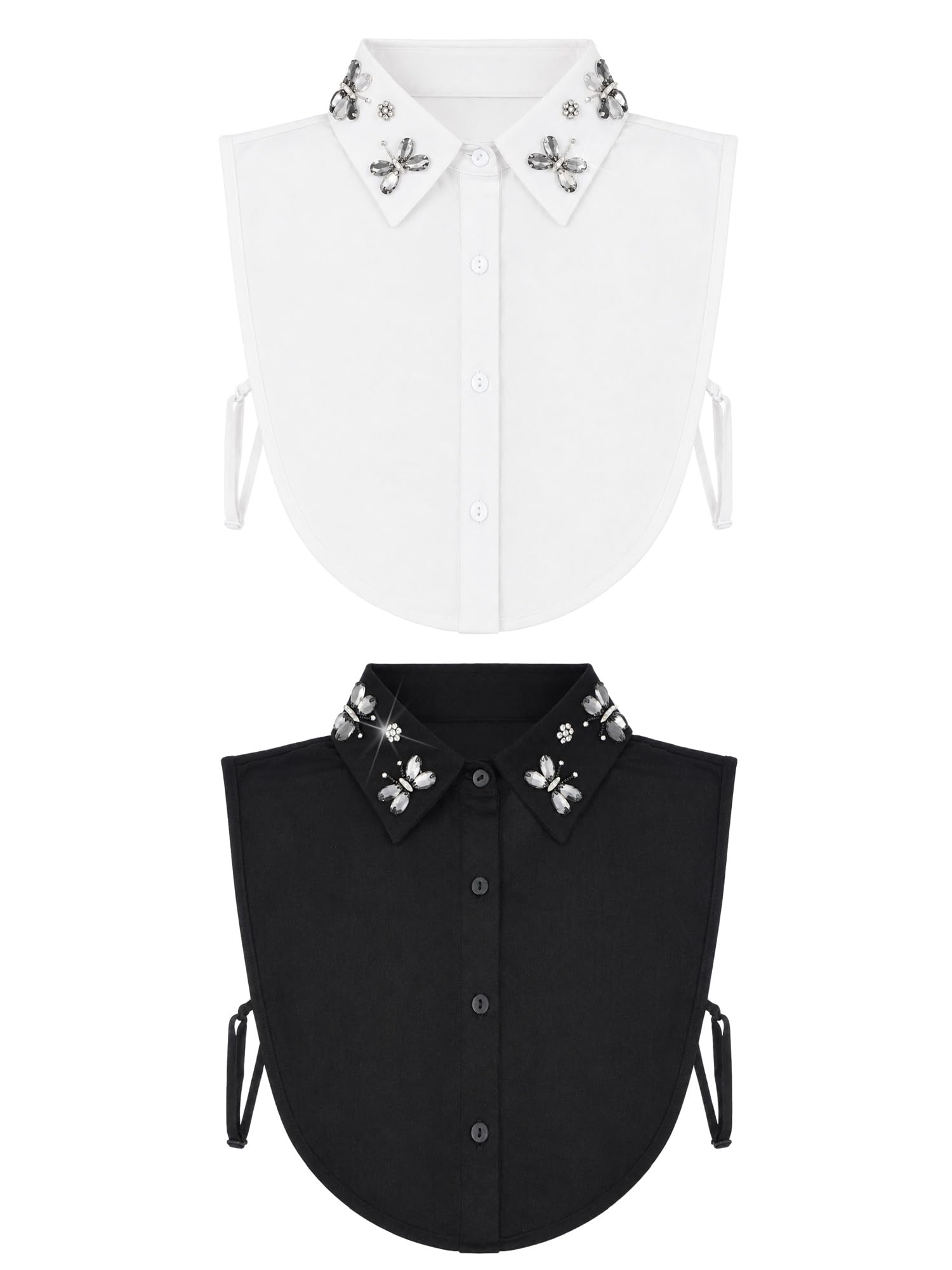 Bencailor 2 Pcs Rhinestone Fake Collar Dickey for Women False Half Shirt Blouse Detachable Collar