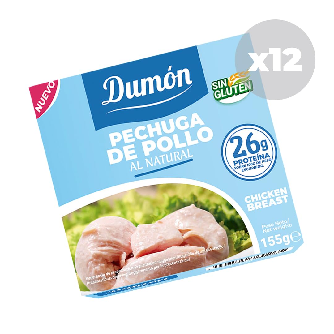 DUMON Conserva Pechuga de Pollo al Natural 12x155g 26g Proteína Sin Gluten Sin Grasa Sin Lactosa