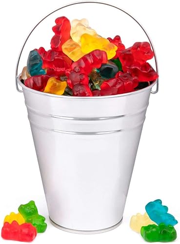 Gummi Bears - Gummi Bears - Caramelos de gomitas de sabores variados, sin OMG, vegetarianos y kosher, cubo de metal fino de 1 libra de 17.64 oz de