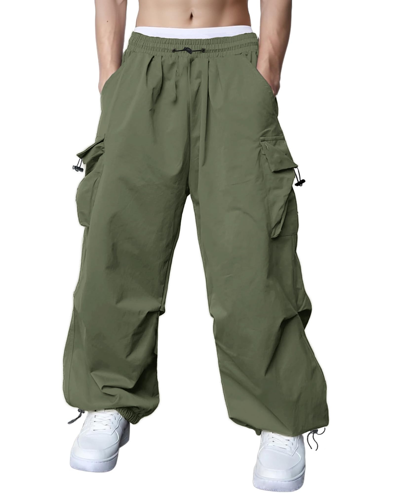 Susclude Parachute Cargo Pants for Men Loose Fit Baggy Sweatpants Casual Pant with Pocket Outdoor Drawstring Trousers 2025