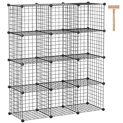 C&AHOME Wire Cube Storage, 12-Cube Storage Organizer Metal, C Grids Storage Bins Shelving, Modular Bookshelf Shelf, Closet Cabinet Ideal for Bedroom, Office 36.6”L x 12.4”W 48.4”H Black