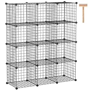 C&AHOME Wire Cube Storage, 12-Cube Storage Organizer Metal, C Grids, Black