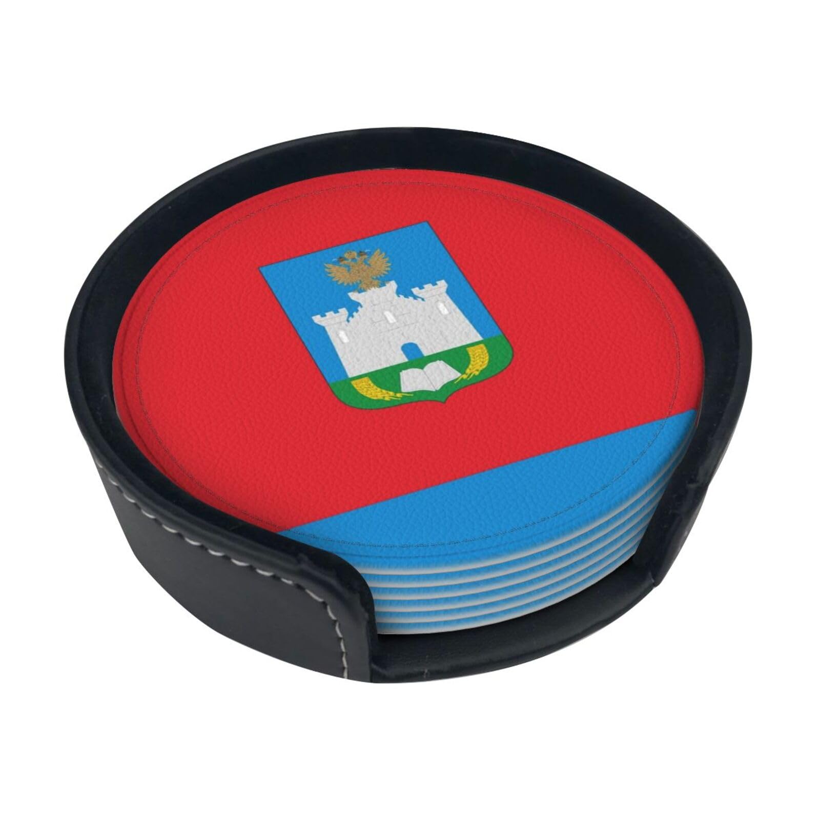 Oryol Flag Leather Coasters-Set of 6 with Storage Holder