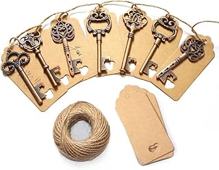 AYAOQIANG 75pcs Wedding Favors Skeleton Key Bottle Opener with Escort Card Tag and Key Chains for Guests Party Favors Rustic Decoration (Bronze 75pcs)…