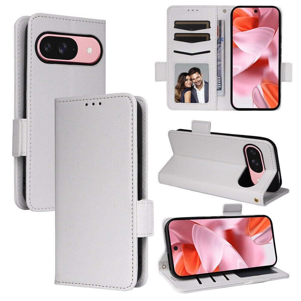 Étui pour Google Pixel 6 blanc en cuir avec portefeuille magnétique intégré