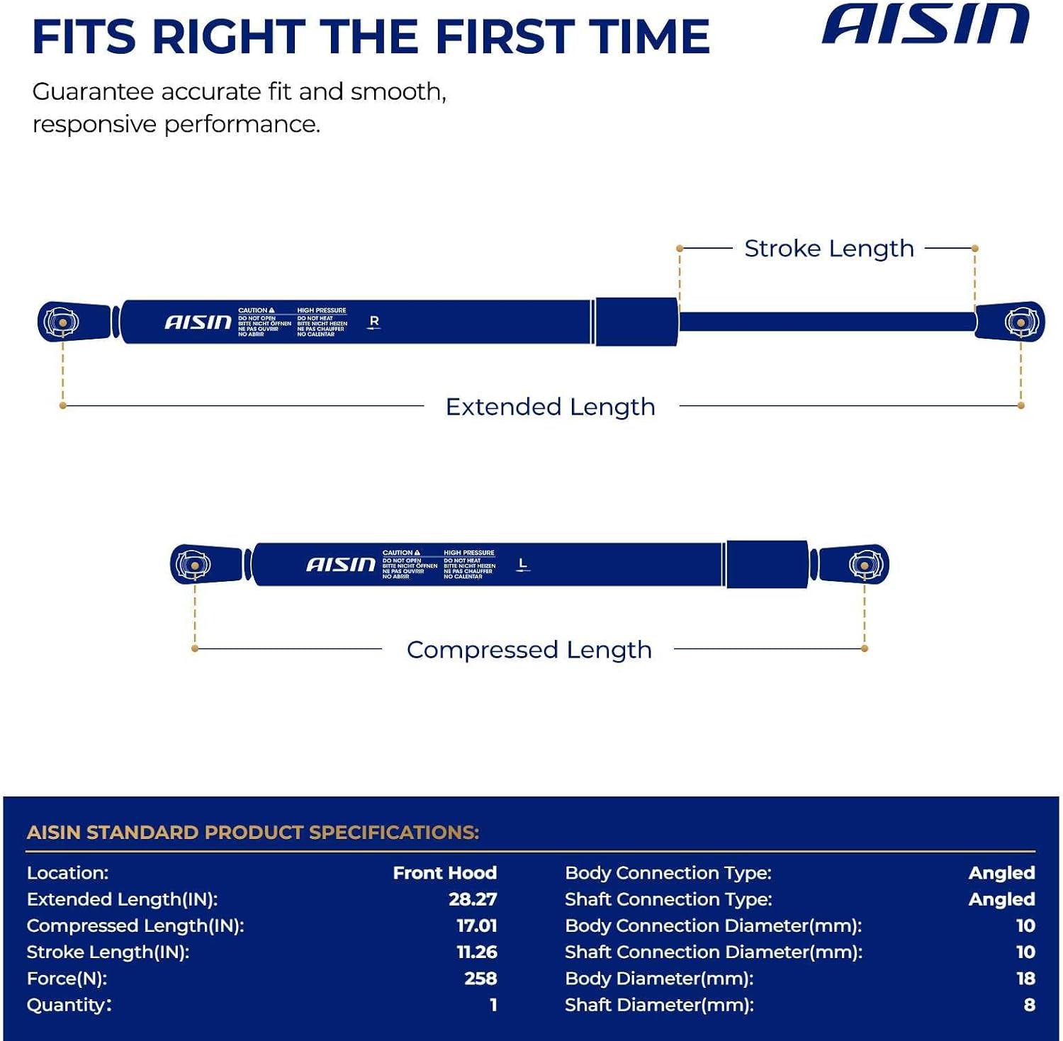 AISIN AFTERMARKET GASGM-00431 Front Hood Lift Support Shock Strut - Compatible with Chevrolet Impala 2014-2020