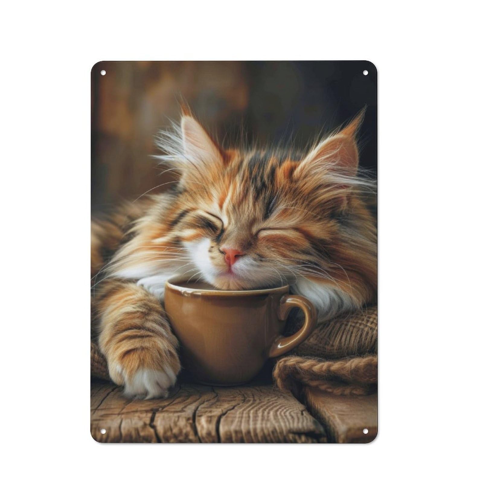 Junmoney Calico Cat Coffee Morning Vintage Tin Sign 40X30cm With For Kitchen Or Home Bar, For Retro Home Interiors, For Cafés, Pubs And Restaurants