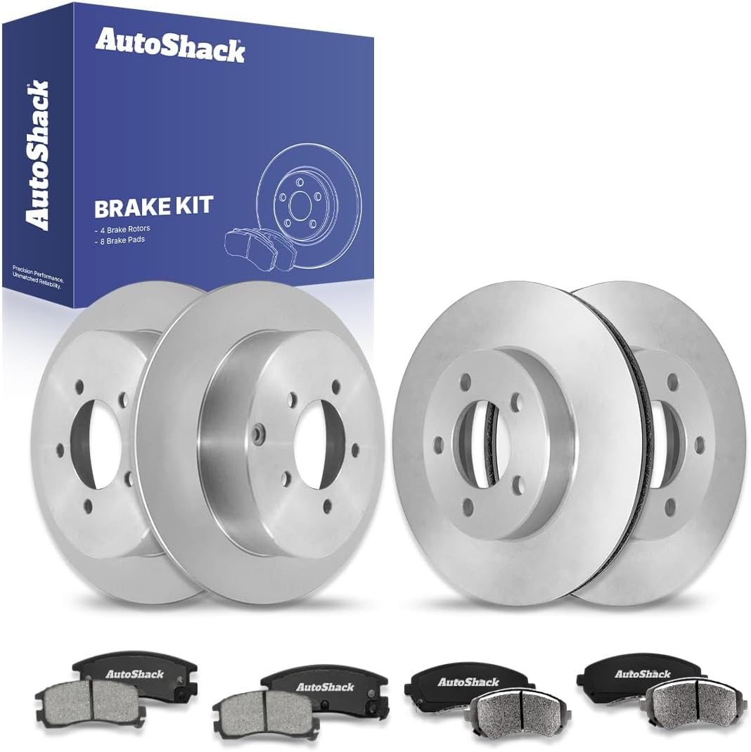 AutoShack Front Vented & Rear Solid Brake Rotors + Ceramic Pads 12-PC Brake Kit Replacement for 2002-2007 Buick Rendezvous 2001-2005 Pontiac Aztek