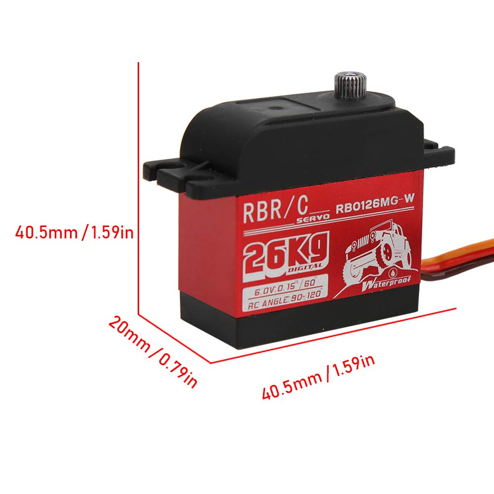 Servo Digital de Engranajes metálicos de Alto par de 26 kg para Robot RC de 1/8 y 1/10, Coche, Barco y Oruga. (RB0126MG-W Waterproof)