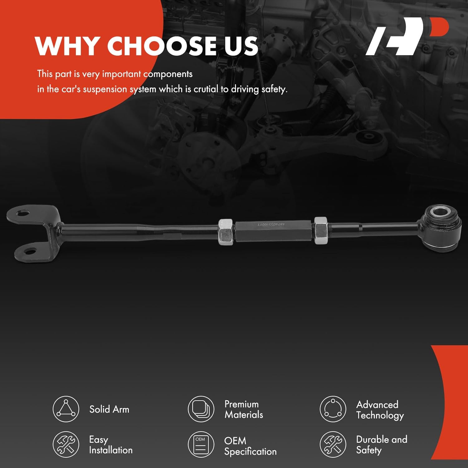 A-Premium Rear Left Rearward Lower Control Arm, with Bushing, Compatible with Toyota Camry 2002-2011, Highlander 2001-2003, Avalon 2005-2012, Solara 2004-2008 & Lexus ES300 2002-2003, ES330, ES350