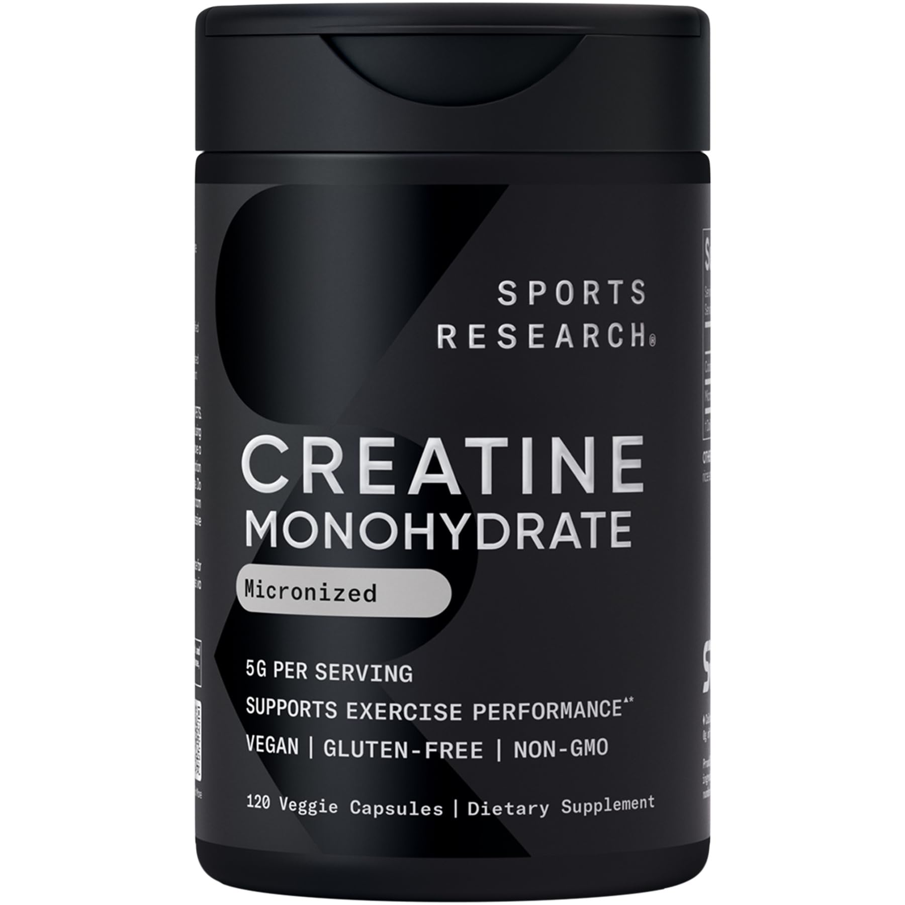 Sports Research® Creatine Monohydrate Capsules - May Support Workout Recovery, Lean Muscle gain, Performance and Strength* - Non-GMO, Vegan Certified - 5g per Servings - 30 Servings