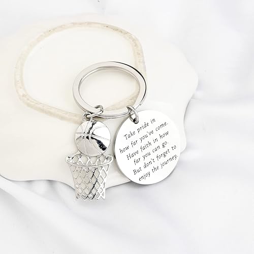 Miniatura 9 de FUSTMW Llavero de baloncesto con colgante de aro - Regalos de jugador para amantes del baloncesto y entrenadores de equipo