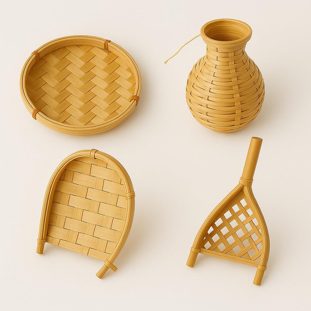 Traditional Bamboo Craft Kit with Decorative Tray, Vase and Kulo Design Set, Natural-picture-13