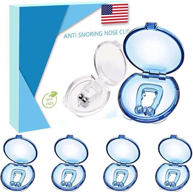 Boenkush Anti Snore Clip, Magnetic Nose Clip,Silicone Anti Snoring Device for Better Sleep Quality, Comfortable & Professional Snoring Solution Sleeping Aid for Men Women, Snore Stop - 4 Pack Blue