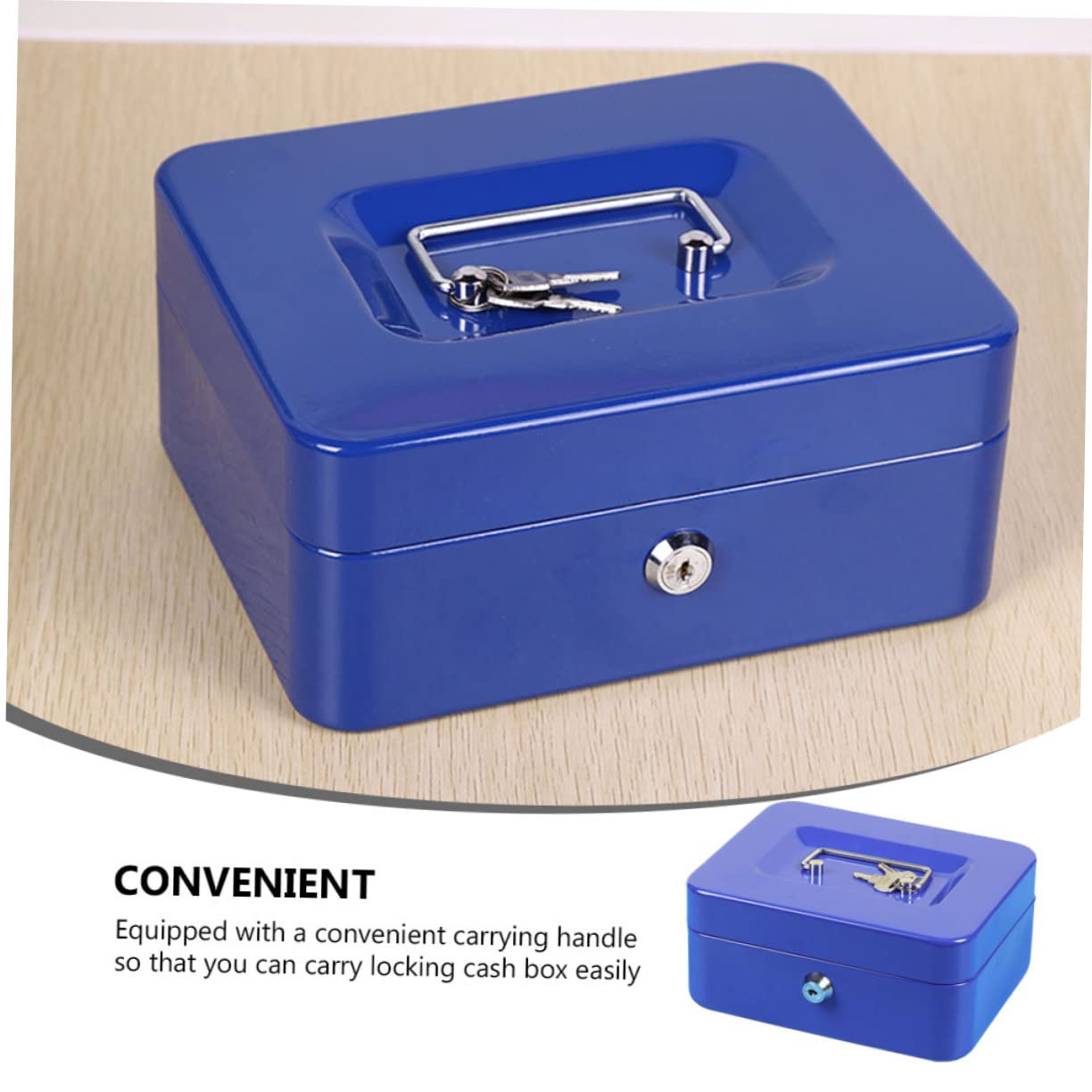 Housoutil Scatola Ferro con Serratura Portatile per Risparmi e Documenti per e Colore Blu Media
