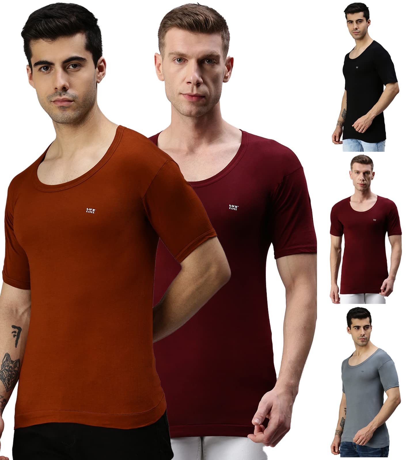 lux cozi Men's Pack of 5 Multicolor Half Sleeves Cotton Vest-picture-26
