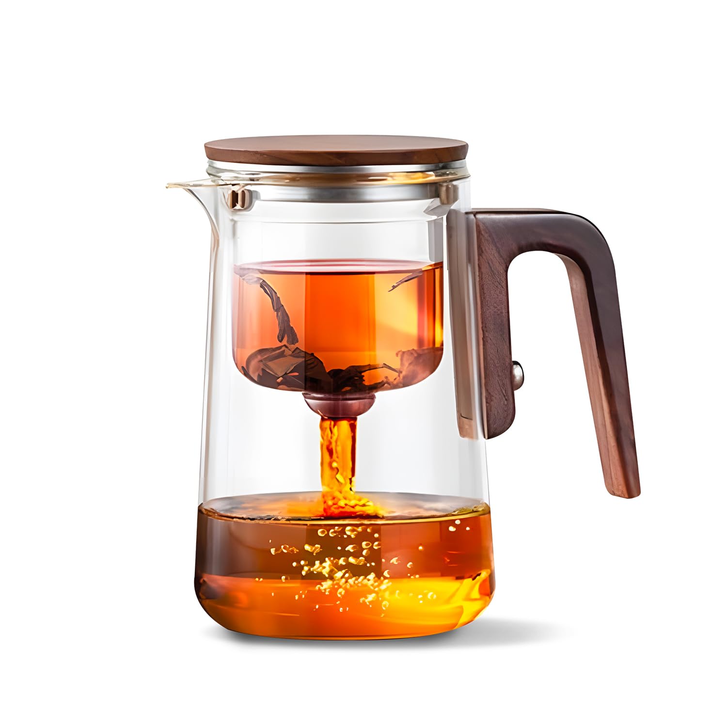Avilia - Teiera in Vetro con Infusore da 600/800ml con Manico Effetto Legno Antiscottatura, Infusore a Pressione Integrato per Tè e Tisane, Chiusura Ermetica, Facile da Usare e da Pulire