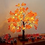 Woohaha 24LED Fall Tree Lighted Maple Tree,Thanksgiving Decoration Maple Leaf Table Tree,Timer Battery Operate Fall Decor Lights for Indoor Outdoor Holiday Autumn Harvest Xmas Party Home Decor