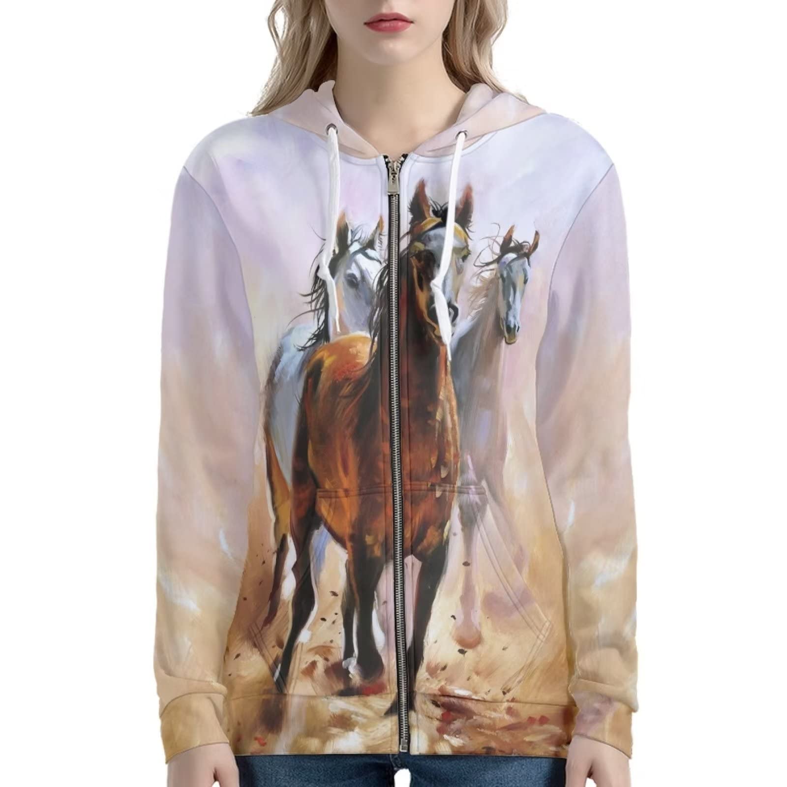 HUIACONG Bluza z kapturem zapinana na zamek błyskawiczny damska bluza z kapturem rozmiar XS-5XL nastolatki sweter, Olej z koni, 4XL