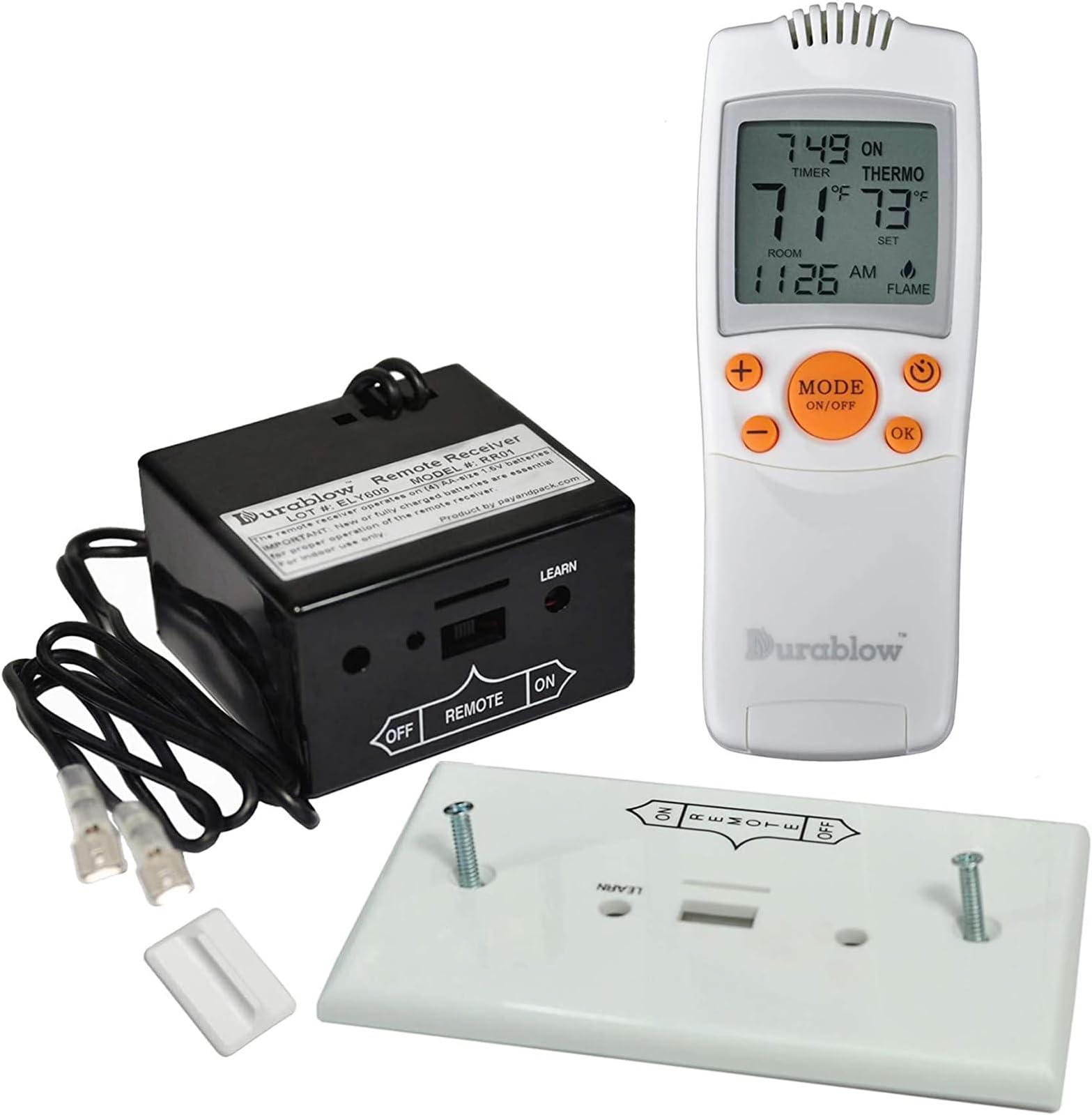 Durablow TR1003 On/Off Gas Fire Fireplace Remote Control Kit + Thermostat + Timer with LCD Screen for Millivolt Valve, IPI Module, Replaces Wall Switch | Thermostat, Wireless Thermostat Control Module