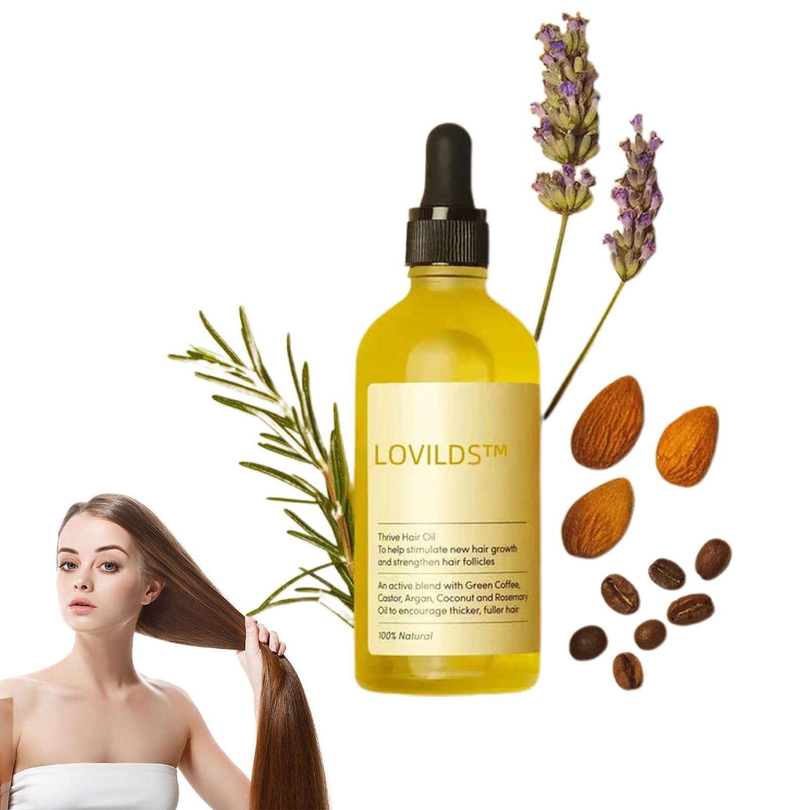 LOVILDS Rosemary Hair Growth Essence, Lovilds Rosemary Hair Growth Oil - 2 Ounce, Rosemary Rosemary Hair & Hair Strengthening Oil for All Hair Types (1 Bottle)
