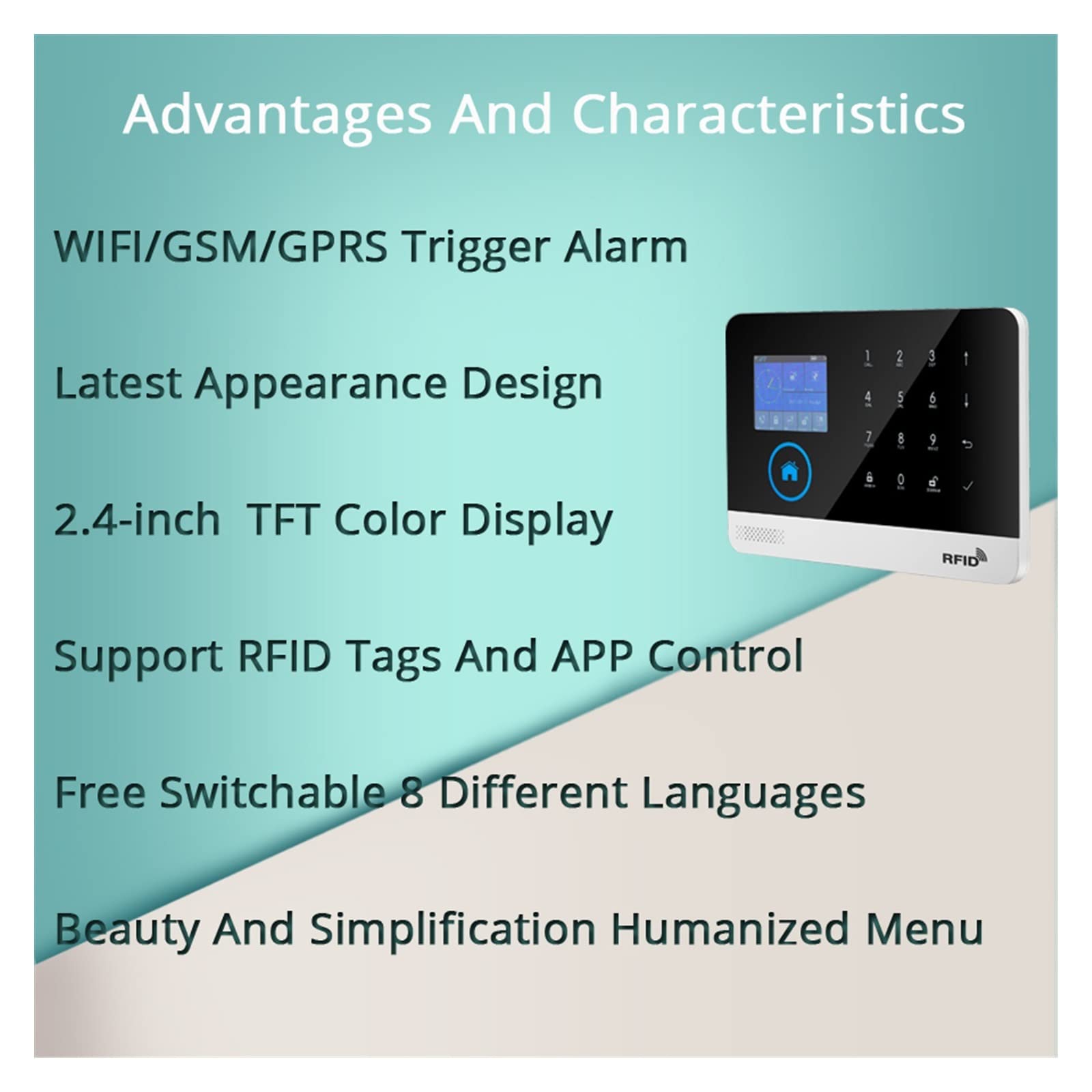 Alarmas para Casa, Tuya wifi GSM Protección de seguridad del hogar Sistema de alarma inteligente Pantalla táctil Kit de ladrones móviles Aplicación Control remoto RFID Brazo y desarmar(W2B16)