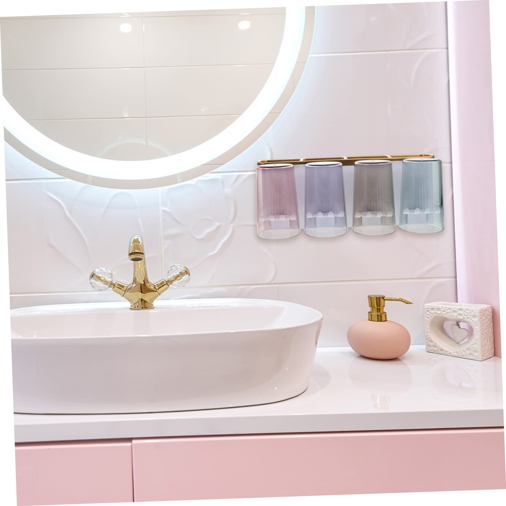 ABOOFAN Porta Spazzolini da Parete Multifunzione in Abs, Installazione senza Fori, Antiruggine, per Bagno e Dormitorio, Bianco, 4 Posti