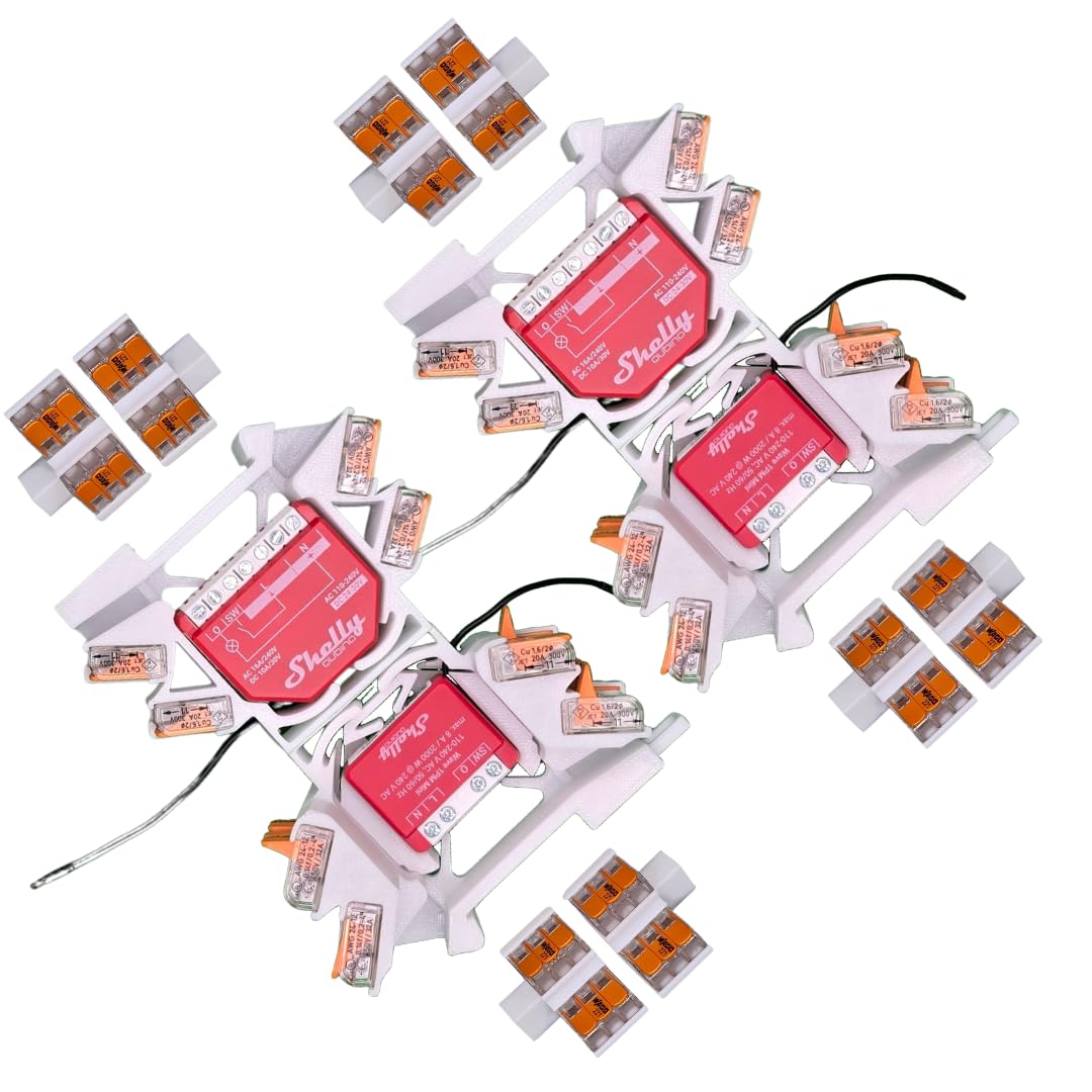 Shelly DIN Rail Holders + 8 x 2 Extensions for 29 Shelly Relays: Plus 1, 1 Mini Gen3, Plus 1PM, 1PM Mini Gen3, Plus 2PM, 2.5, RGBW 2, PM, EM, Plus i4, Plus i4 DC, Dimmer 2, DIN Rail Pack
