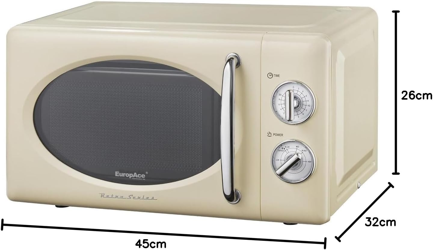EuropAce EMW 3201T Retro Microwave Oven front view with features