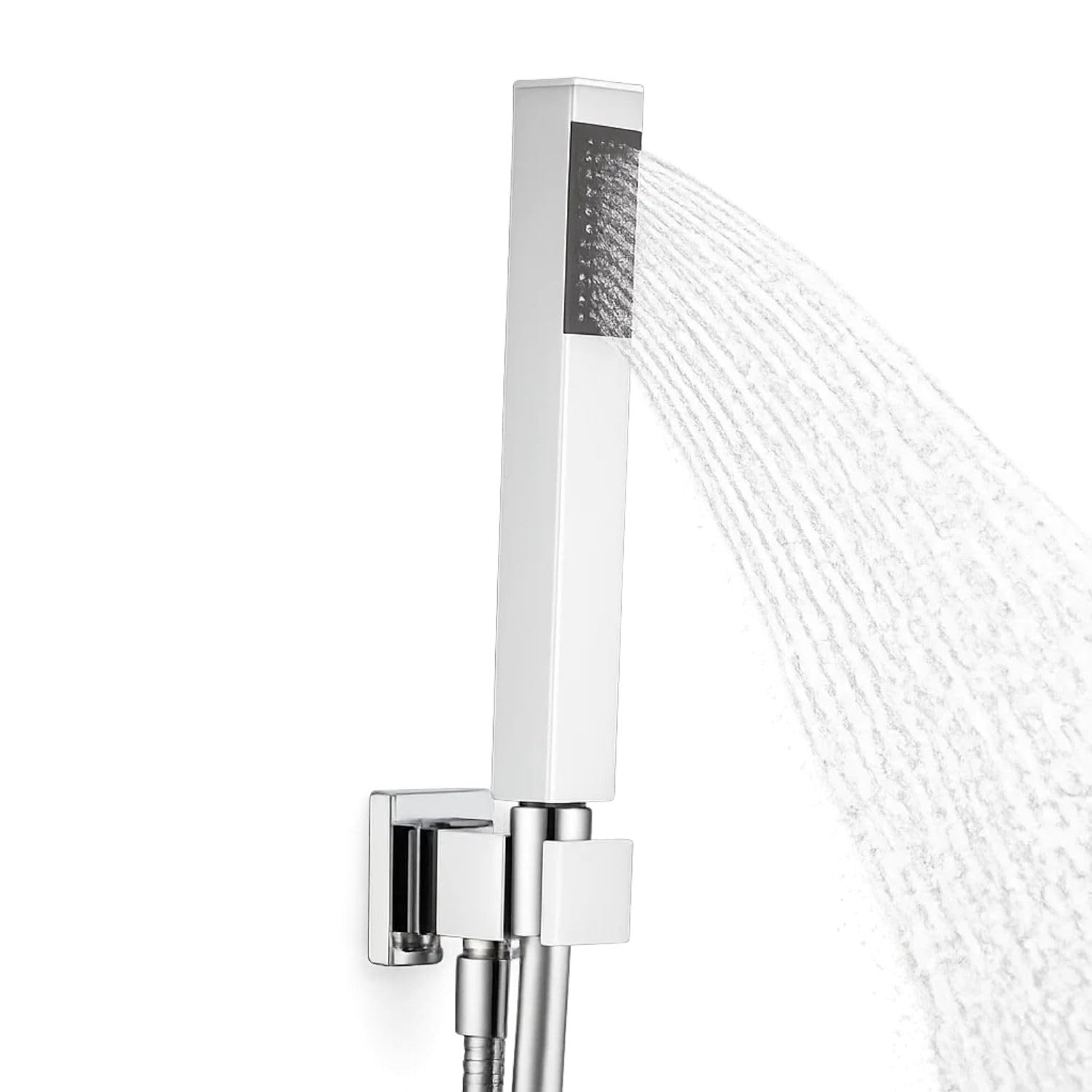 Kit Set Doccia Ottone Cromato Completo di Supporto Presa Acqua con Flessibile 150 cm e Doccetta Quadro - Include 3 Componenti - Finitura Cromata Lucida
