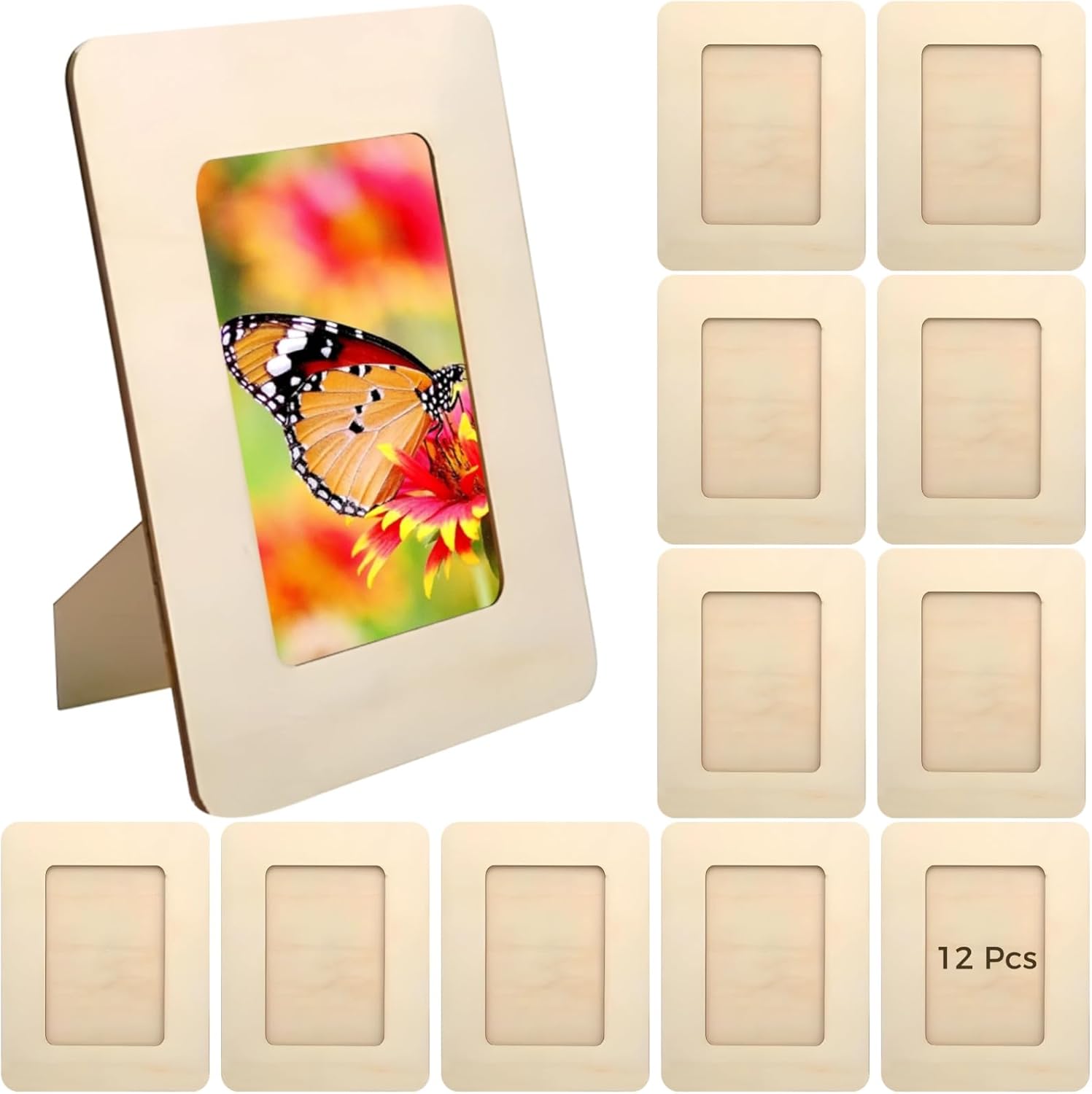 12 Pcs Unfinished Wood Picture Frames, 4x6 in Wooden Photo Frame Bulk for Youngsters Crafts DIY, Smooth Surface Safe Material, Long-Lasting Versatile Vertical Horizontal Display Stand for Gifts