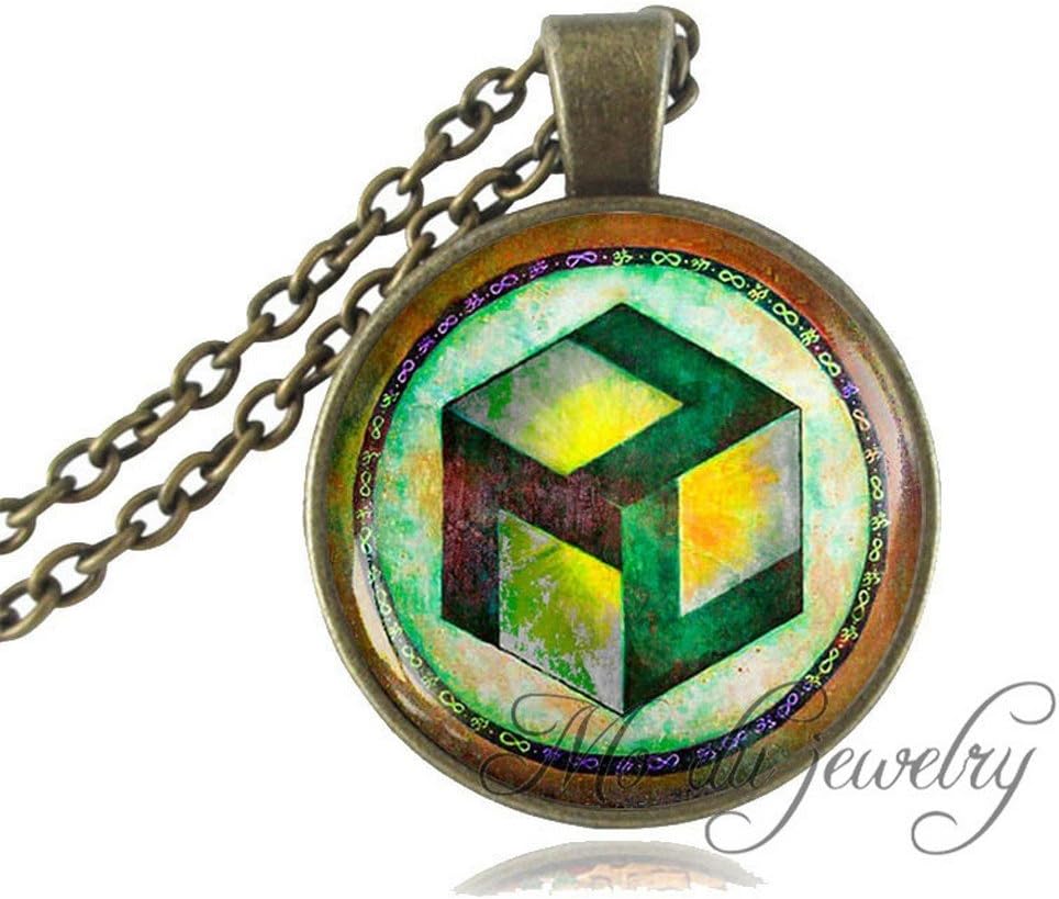 Us-Design : Sacred Geometry Antahkarana Symbol Necklace Pendant Antique Bronze Chain Necklace Wome Men Chakra Pendant Meditation