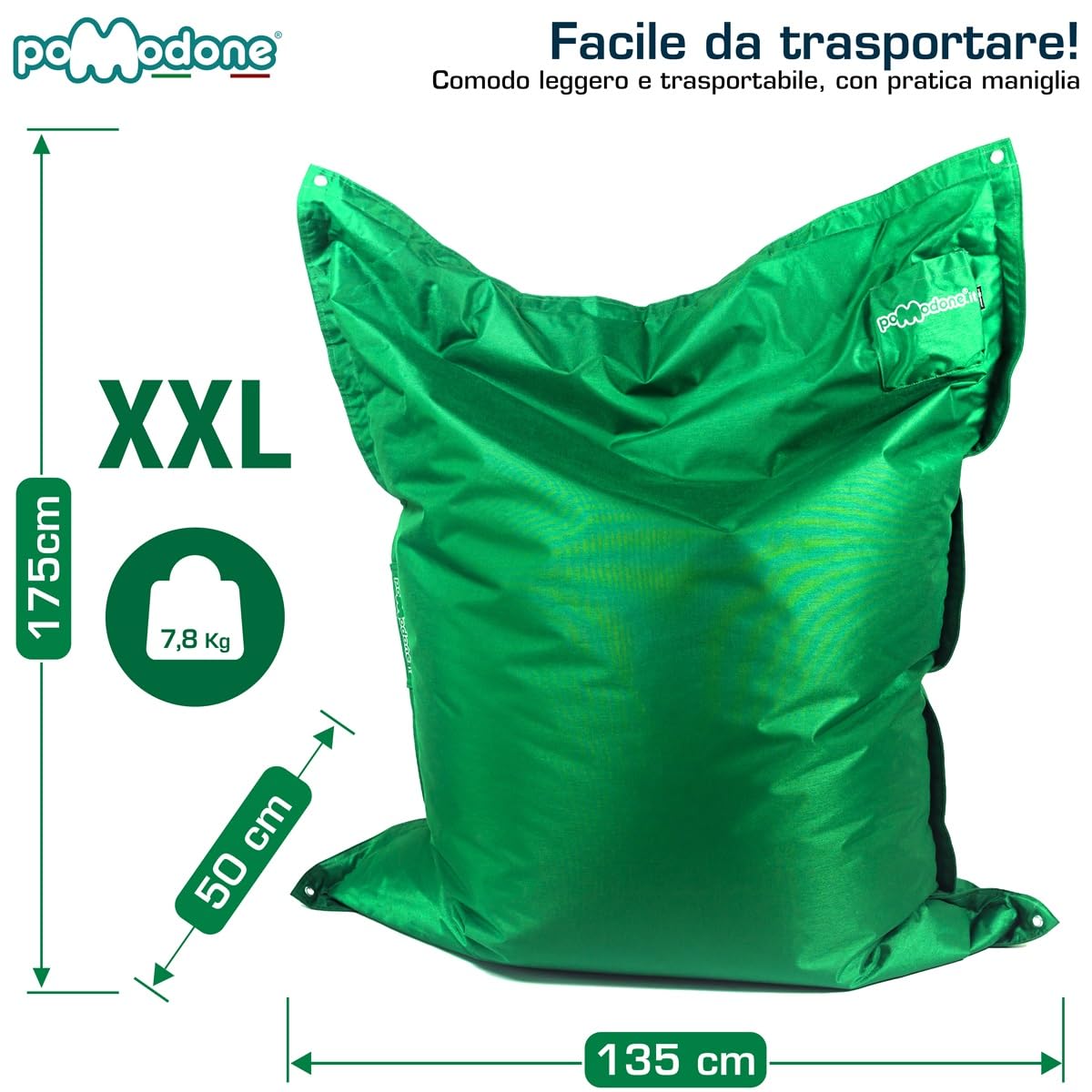pomodone Pouf Poltrona Sacco Grande, Puffo per Sedersi Ergonomico, Pouf a Sacco Morbido in Tessuto Impermeabile, Antimacchia Comoda Poltrona a Sacco, Made in Italy pouf Verde