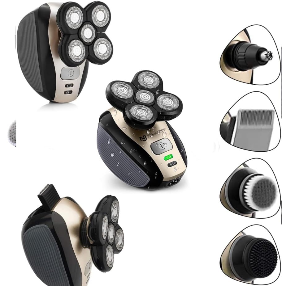 Image of Electric Shaver Bald Head Shaver Head Shaver for Bald Men Electic Razor for Men Waterproof Cordless Trimmer for Nose Ear Face Body Wet Dry Men's Rotary Razor Head Shaving Machine 5 in 1 Groom Kit USB