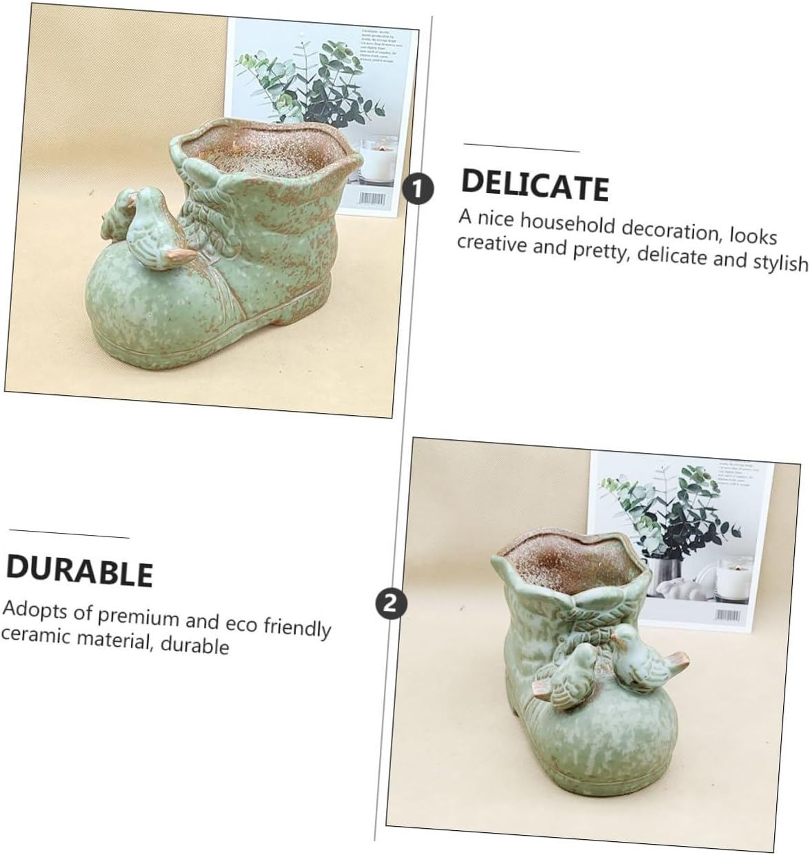 Creative Shoe-Shaped Ceramic Succulent Planter Decorative Outdoor Flower Pot for Garden Patio Greenery Display