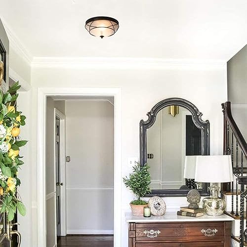 Miniatura 4 de Lámpara de techo clásica negra de 12 pulgadas, montaje empotrado, 2 accesorios de iluminación de bronce claro, lámpara de techo de granja de vidrio