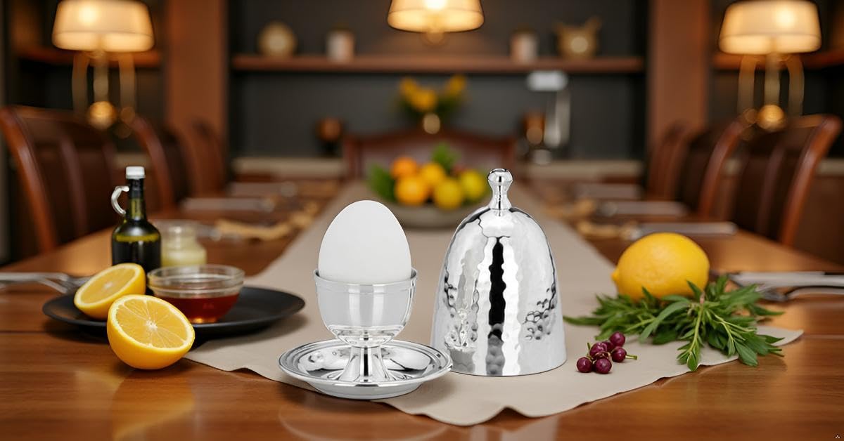 Huevera clásica con tapa martillada de plata de primera calidad, chapada en plata, acabado de alta calidad, listo para regalar con elegante caja de regalo