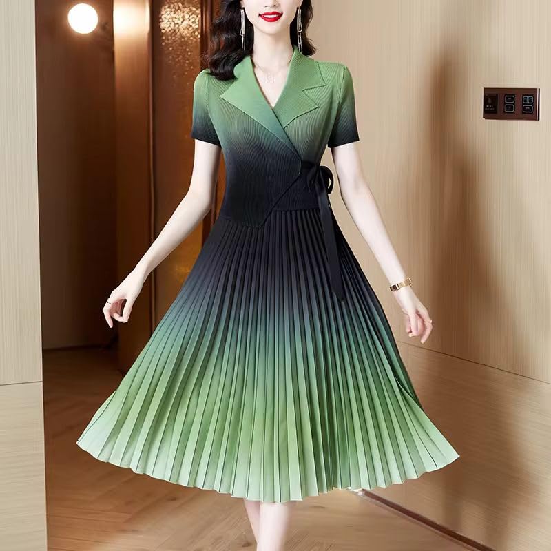 Robe d'été plissée dégradée à manches courtes et col en V - 7