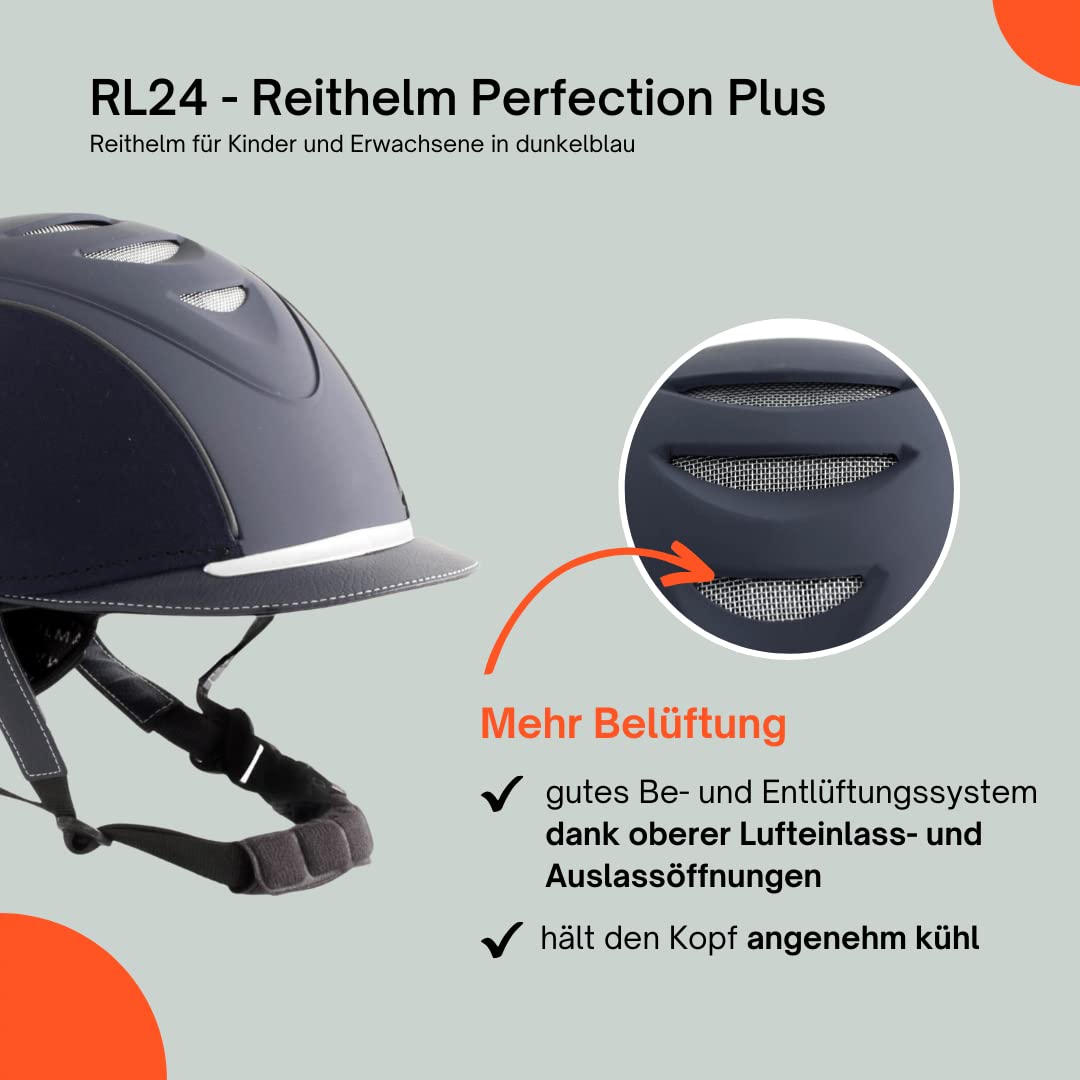 RL24 - Reithelm Perfection Plus | atmungsaktives & waschbares Innenfutter | Reitkappe mit Kinn- & Nackenschutz | Größe- & Kopfform verstellbar | Unisex Reitsport Schutzkleidung