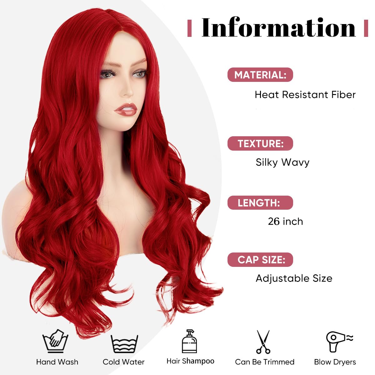 Sabosi Red Wavy Wig for Women - Long, Curly, Natural Looking Synthetic Wig - Heat Resistant, Daily & Party Use - Image 3