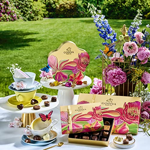 Godiva Chocolatier Gourmet Chocolate Truffles - Limited Edition Mothers Day, Birthday And Spring Gifing - Assorted Luxury Chocolate Candy In An Elegant Spring Floral G Cube Flower Tin - 32 Pieces #TOP3