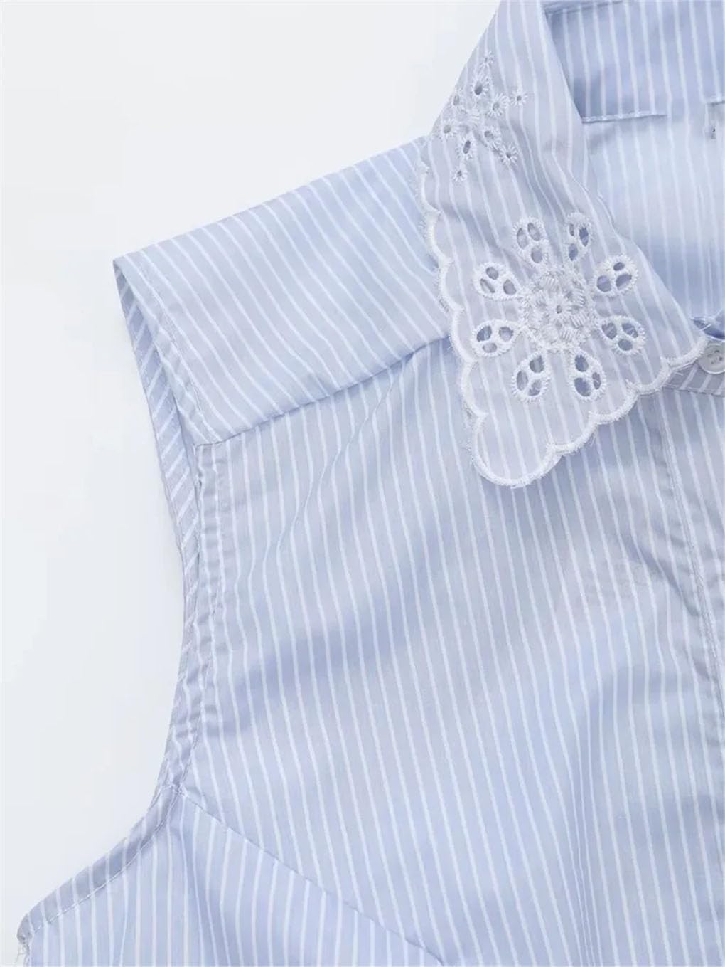 Women's Lapel Cutout Stripe Embroidery Sleeveless Cropped Shirt Top
