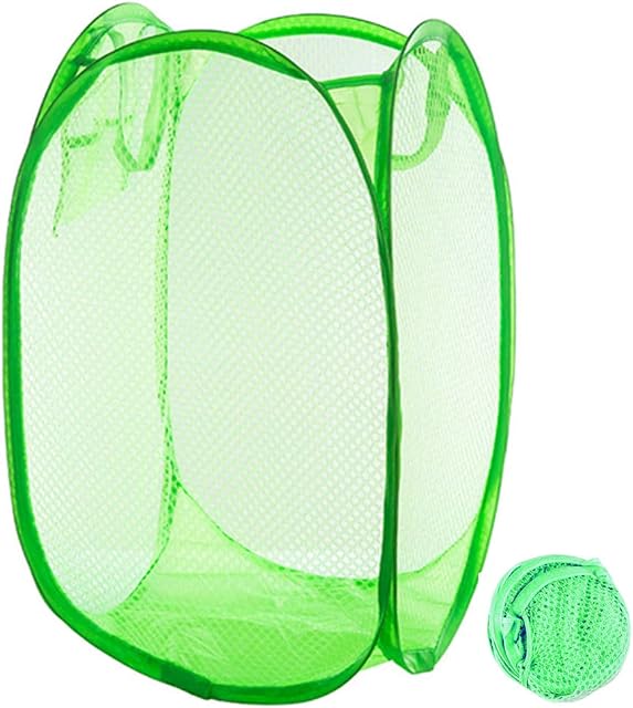 Qtopun Foldable Mesh Laundry Basket, Portable Laundry Basket for Dirty Clothes, Foldable for Bedroom, Nursery, College Dorm and Travel (Green)