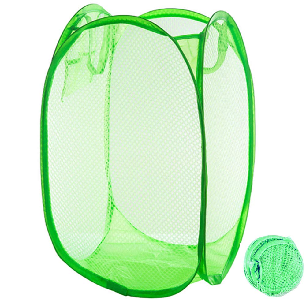 Qtopun Green Mesh Popup Laundry Hamper Foldable Laundry Basket Portable Dirty Clothes Basket Collapsible Dirty Clothes Hamper For Bedroom, Kids Room, College Dormitory And Travel (Green)