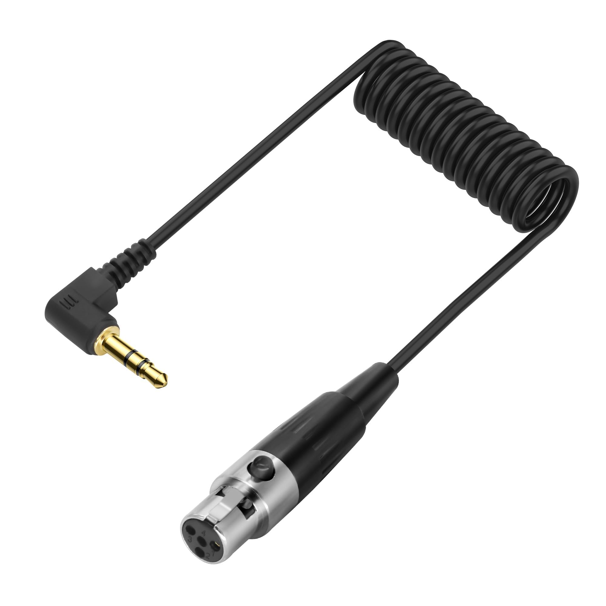 XMSJSIY Mini XLR to 3.5mm Stereo Audio Cable 90 Degree Right Angle 1/8" TRS to Mini XLR 4 Pin Female Headphone Spring Audio Coiled Cord for MP3 Players