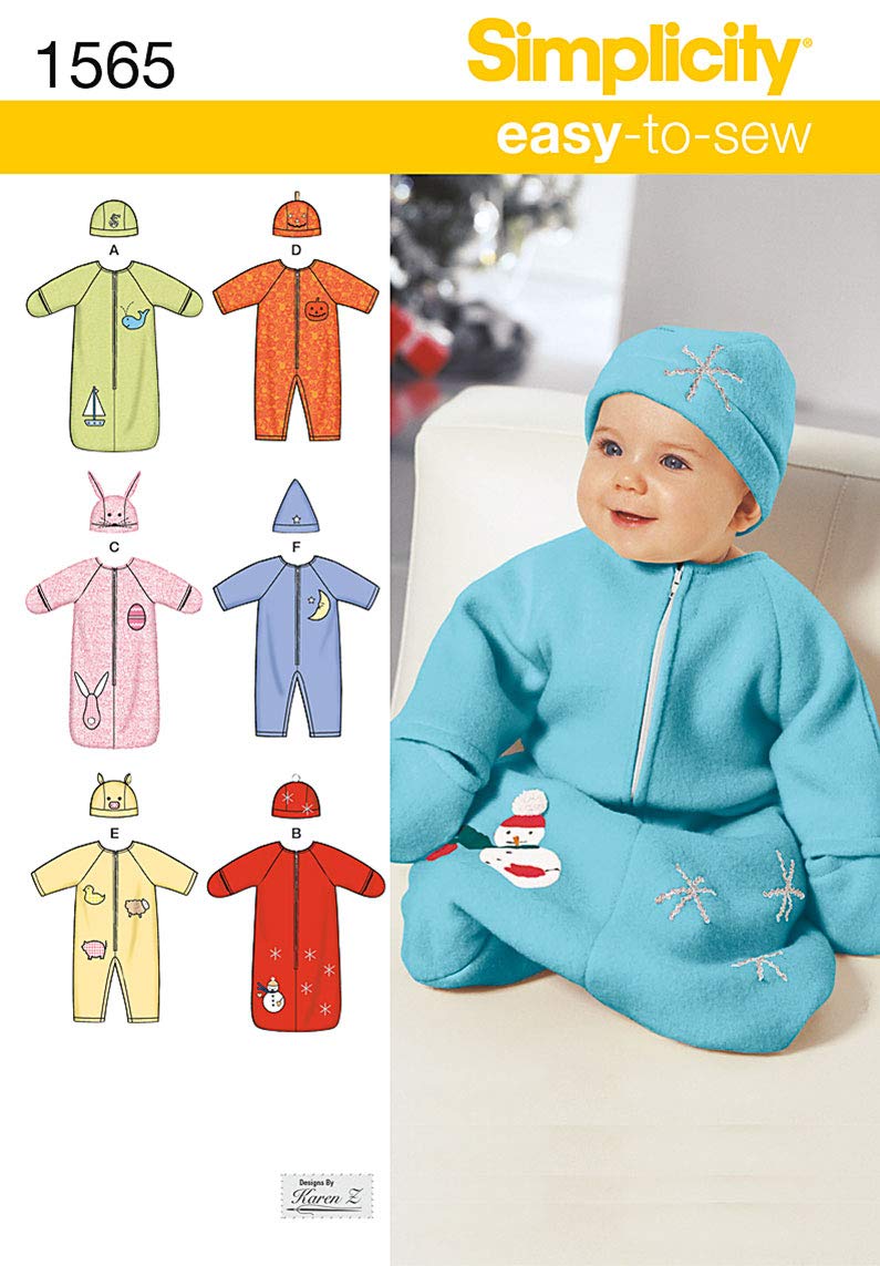 Simplicity Sewing Pattern 1565, Headwear, Jumpsuits For Baby, Xxs-Xs-S - Easy - Xxs-Xs-S