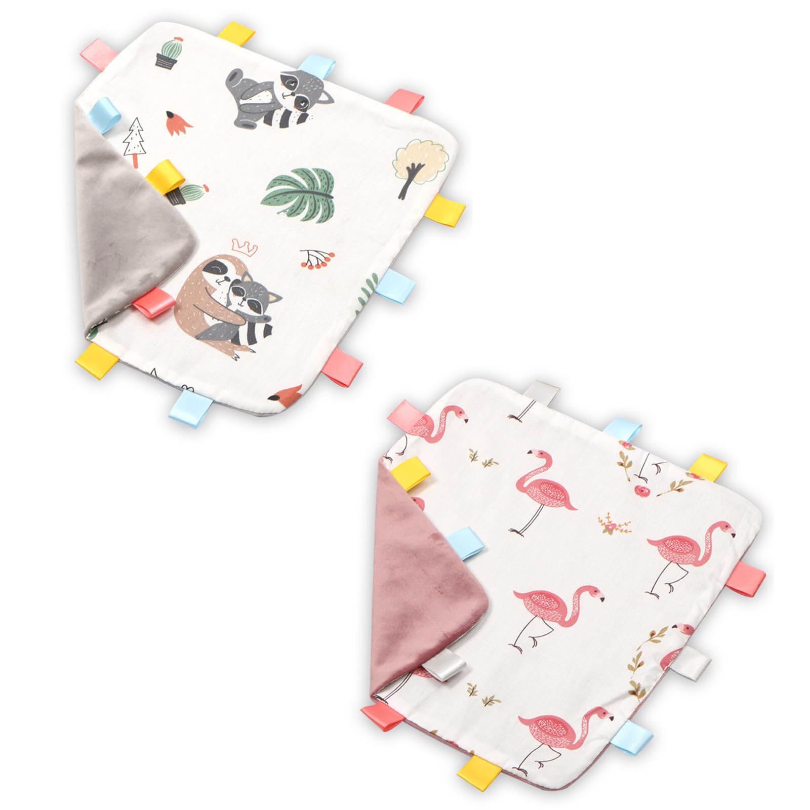 AMBEERT 2 PCS Tag Blanket with Comfort Labels, No Wrinkle, No Crinkle Sound, Soft Newborn Baby Quilt