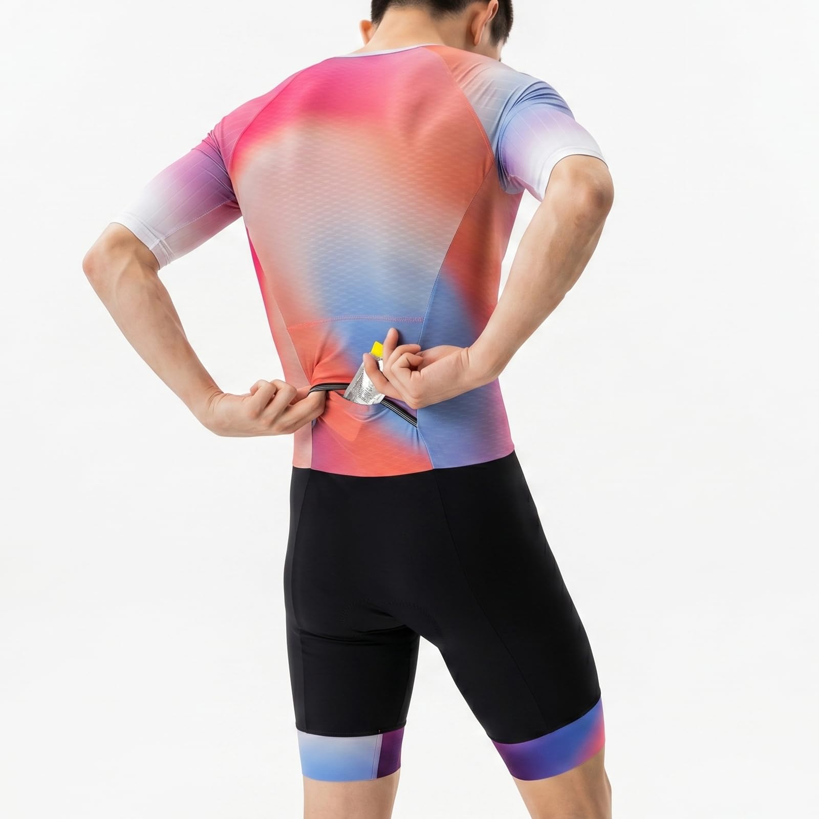 MY KILOMETRE Męski Kombinezon Triathlonowy z Krótkim Rękawem – Jednoczęściowy Trisuit Oddychający i Szybkoschnący z Tylną Kieszenią
