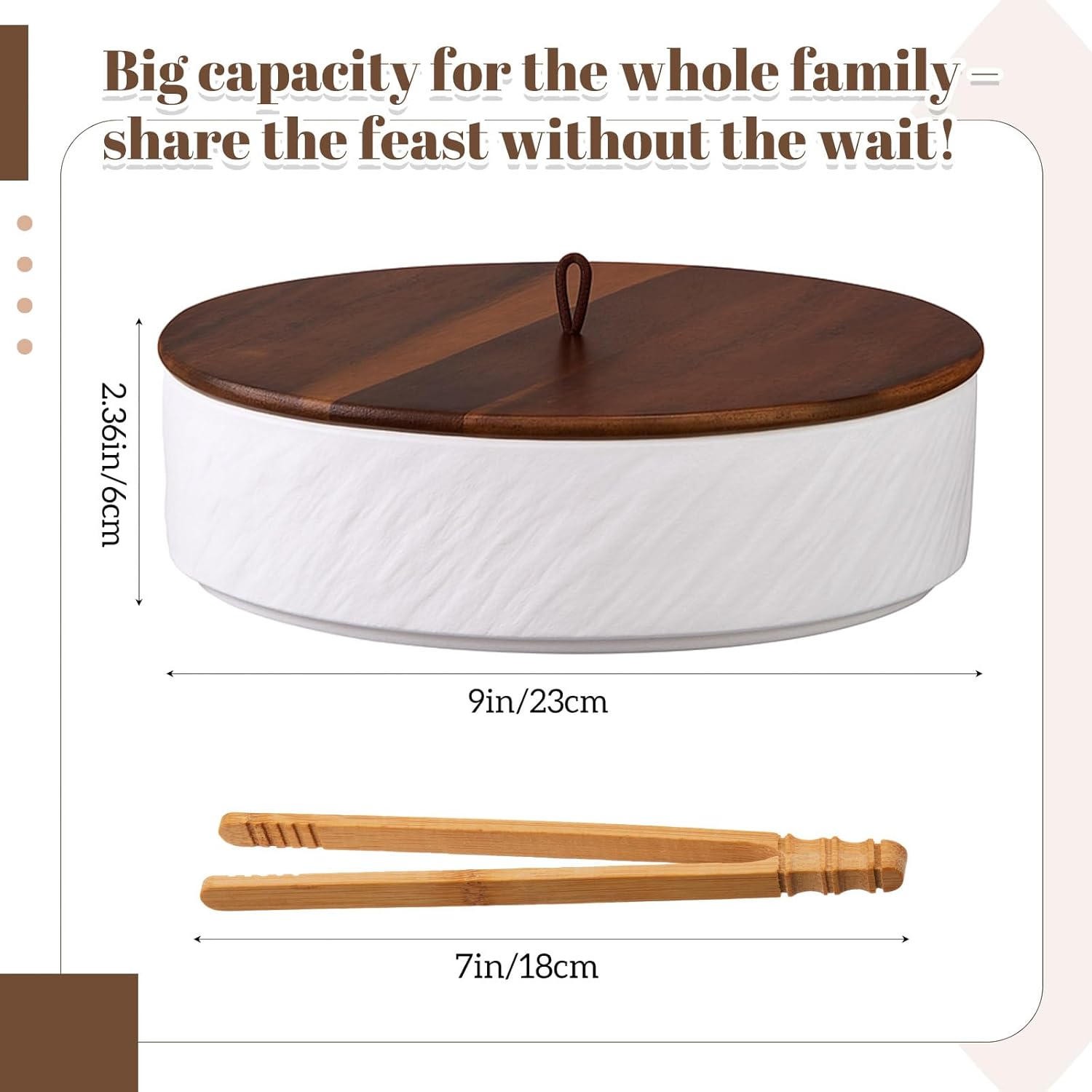 Ceramic Tortilla Warmer with Lid, 9 Inch Tortilla Holder, Premium Acacia Wood Lid, Insulated Bread Pancake Warmer Keeper Pancake Waffle Food Container for Picnic Rv Lunch Trip Kitchen